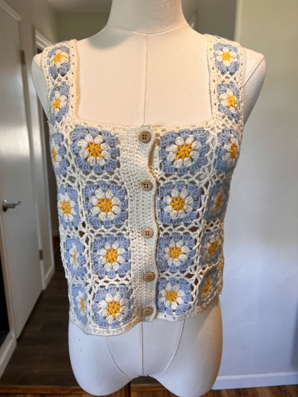 70s Style Crochet Crop Top - Boho, Cottage core, knit